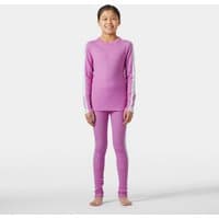 Pink Helly Hansen Junior Lifa Merino base layer set with long sleeves and leggings, designed for warmth and comfort.