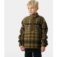 Brown Helly Hansen juniors' sweater with houndstooth pattern, quarter zip, and high collar.