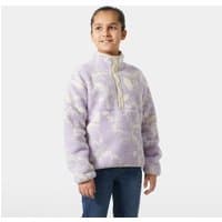 Purple Helly Hansen juniors' sweater with frosty pile texture, quarter zip, and high collar, size 12.