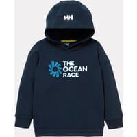 Navy blue kids' hoodie with "The Ocean Race" logo and HH branding on hood.