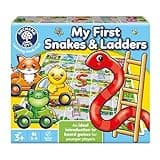 Orchard Toys Snakes & Ladders game with colorful 3D animal pieces and large illustrated board for ages 3+