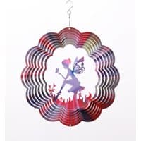 Colorful 12 Inch Fairy Wind Spinner by Avilo with layered metal design and silhouette of a fairy in the center.