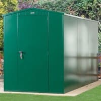 Green Asgard Flexistore 1533 metal shed, 5'1 x 10'11, with a sloped roof and secure front door.
