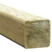 Rectangular wooden fence post, smooth planed finish, light brown color, 7'11" long, 3.5" wide, by Forest Garden.