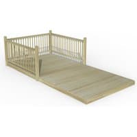 8' x 16' wooden patio deck kit with railings, light wood finish, rectangular shape, by Forest Garden.