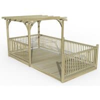 Wooden pergola deck kit with slatted roof, railings, and open sides, measuring 8' x 16' by Forest Garden.