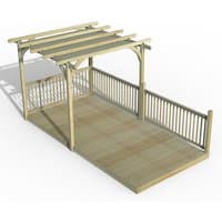 8' x 16' wooden pergola deck kit with retractable canopy, slatted roof, and railings, by Forest Garden.