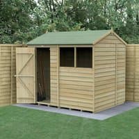 8' x 6' wooden shed with reverse apex roof, single door, and window, pressure-treated for durability, by Forest Garden.