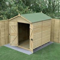 Wooden apex shed, 8'x6', tongue and groove, pressure-treated, windowless, double doors, green roof, by Forest Garden.