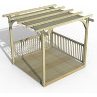 Wooden pergola deck kit with retractable canopy, slatted sides, and open roof design, measuring 8' x 8'.