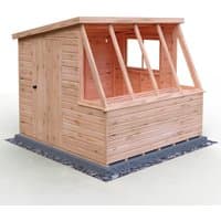 Wooden Shire Iceni Pent Potting Shed, 8'x8', with slanted roof, large windows, and natural wood finish.