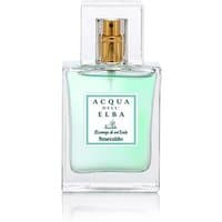 Clear glass bottle of Acqua dell'Elba Smeraldo Eau de Parfum, 50 ml, with light green liquid and gold spray nozzle.