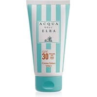 Acqua dell'Elba Suncare Face SPF 30 cream, turquoise and white striped tube, 75 ml, high protection.