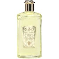 Clear glass bottle of Acqua di Genova Colonia Splash, gold cap, vintage label, 185 ml unisex citrus eau de toilette.