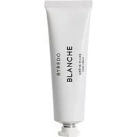 White Byredo Blanche hand cream tube, 30 ml, with black text and silver cap.