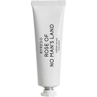 White Byredo hand cream tube labeled "Rose of No Man's Land," 30 ml, with black text and silver cap.