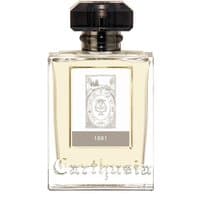 Clear glass bottle of Carthusia 1681 Eau de Parfum, 100 ml, with black cap and ornate label.
