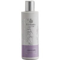 Cylindrical white bottle of Carthusia Fiori di Capri Body Cream with silver cap and purple label.