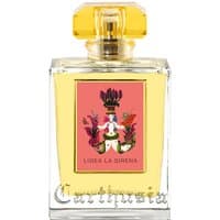 Carthusia Ligea Eau de Parfum 100 ml, clear glass bottle with gold cap and pink label featuring ornate design.