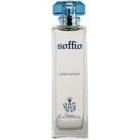 Clear glass bottle of Carthusia Mediterraneo Fabric Spray with blue cap and elegant label design.