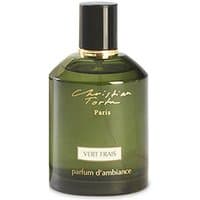 Green glass bottle of Christian Tortu Vert Frais citrus room spray with black cap and gold accents.