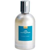 Clear glass bottle with silver cap, blue label, "Vanille Ambre" text, 100 ml women's amber oriental perfume.