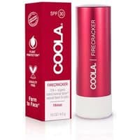 Coola Mineral Liplux SPF30 in Firecracker Red, sleek red tube with white base, 4g medium protection lip balm.