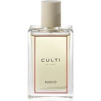 Culti Fuoco Room Spray, clear rectangular bottle with beige cap and amber liquid inside.