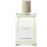 Clear glass bottle of Culti Mediterranea citrus room spray with beige cap and minimalist label design.