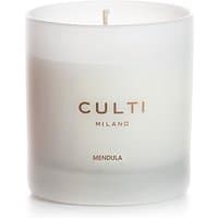 Frosted glass jar candle with "CULTI MILANO MENDULA" text, white wax, single wick.