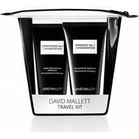 David Mallett Travel Kit with black shampoo and conditioner tubes in a clear zippered pouch, 2 x 50 ml.
