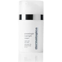 White Dermalogica PowerBright Overnight Cream bottle with silver band and pump dispenser, 50 ml size.