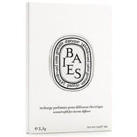 White Diptyque Baies car diffuser refill box with black text and oval logo design.