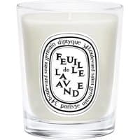 Diptyque Feuille de Lavande candle in clear glass jar with black and white label, 70g size.