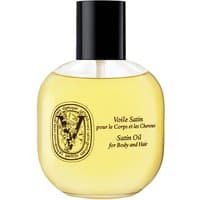 Round bottle of Diptyque Satin Oil, 100 ml, with black cap and elegant label design.