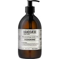 Brown bottle of Ecooking Hand Soap with black pump and white label detailing ingredients and brand name.