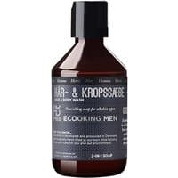 Brown bottle of Ecooking Men Hair & Body Shampoo with black cap and gray label detailing product information.
