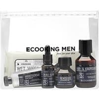 Ecooking Men Starter Kit with black-labeled bottles and tubes in a clear zippered pouch.