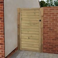 Wooden side garden gate with horizontal tongue and groove panels, pressure treated, fits 3' x 6' opening.
