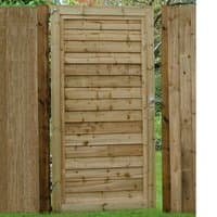 Pressure treated wooden garden gate with horizontal lap panels, natural finish, and sturdy frame, 3' x 6' size.
