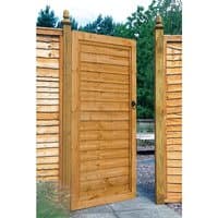 Forest wooden lap side garden gate, 3' x 6', natural finish, horizontal slats, framed edges, decorative post caps.