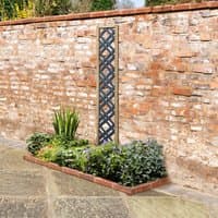 Grey painted wooden diamond lattice panel, 5'11 x 1', with intricate crisscross design by Forest Garden.