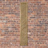 Wooden Wisley Diamond Lattice Trellis Panel, 5'11" x 1', with diagonal crisscross pattern against a brick wall.
