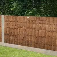 Brown vertical closeboard fence panel, 6' x 3', pressure treated wood, with horizontal support beams.