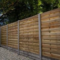 Forest 6' x 6' pressure treated flat top fence panel with horizontal slats and natural wood finish.