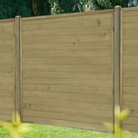 Forest 6' x 6' pressure treated tongue and groove fence panel, light brown wood with horizontal slats and sturdy frame.