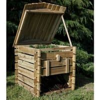 Forest Beehive Wooden Compost Bin with slatted sides, hinged lid, and natural wood finish, measuring 2'5x2'6.