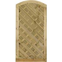 Forest Europa 3'x6' dome top wooden garden gate with lattice design, pressure treated for durability.