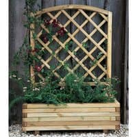 Wooden garden planter with trellis, natural finish, rectangular base, lattice design, climbing plants, 3'3x1'4 size.