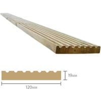 Forest treated softwood deck board, 19mm x 120mm x 2.4m, pack of 5, with grooved surface for grip and durability.